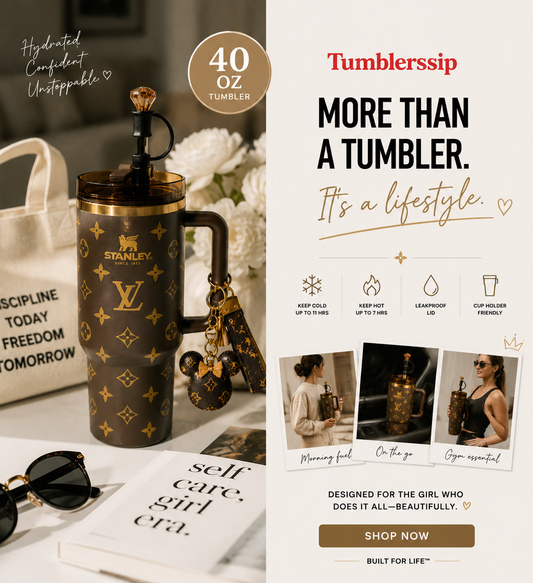 Elegant Brown LV-Inspired Tumbler: A Statement in Every Sip