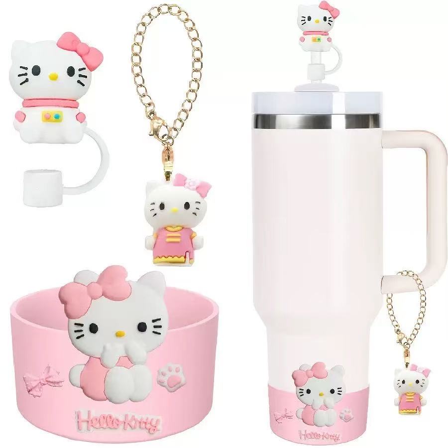 Collection of Hello Kitty-themed products including , keychain, and bracelet on a white background.