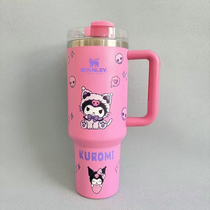 Stanley 40oz insulated tumbler featuring Kuromi character illustrations, pastel purple design