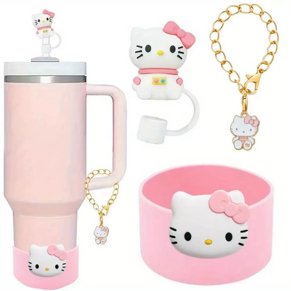 Set of Hello Kitty-themed products including , phone case, keychain, and bracelet on a white background.