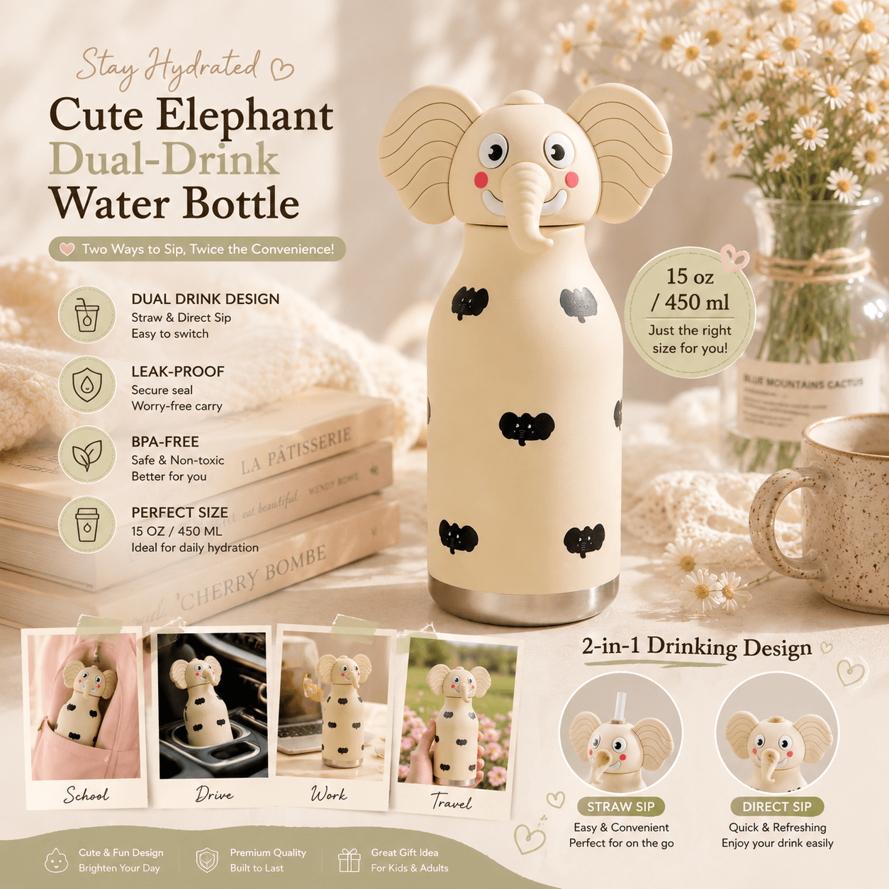Cute Elephant Water Bottle